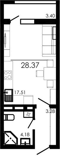 Планировка — Крокус, Студия, 25 м²