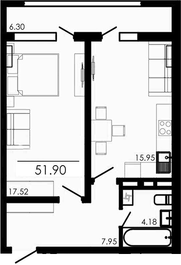Планировка — Крокус, 2-комн., 46 м²