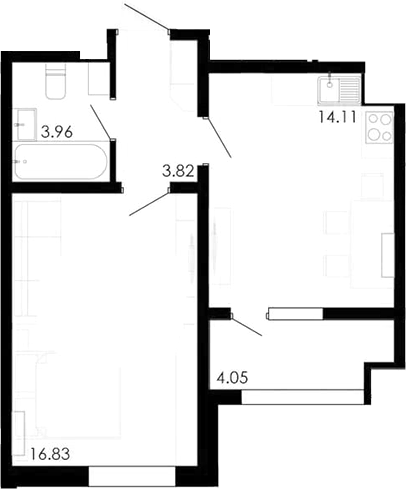 Планировка — Крокус, 1-комн., 39 м²