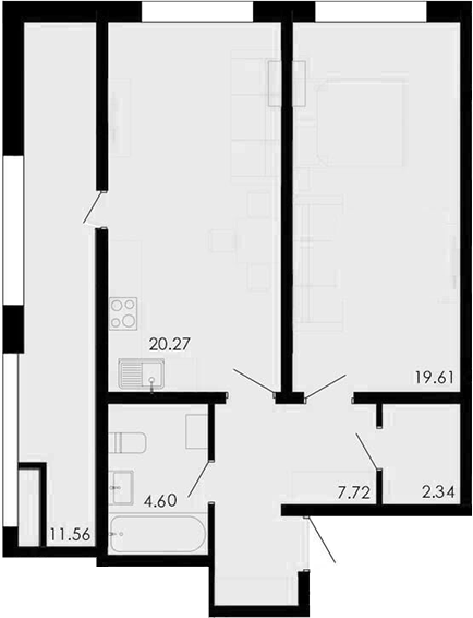 Планировка — Крокус, 2-комн., 55 м²