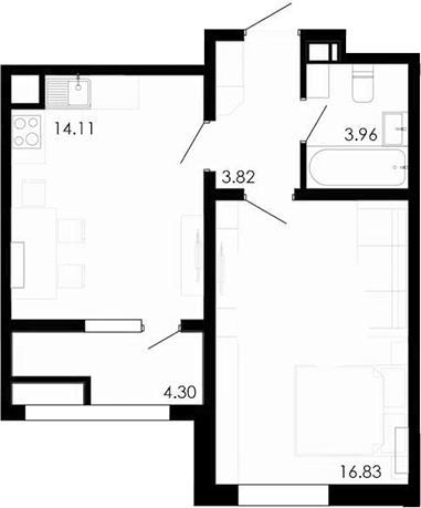 Планировка — Крокус, 1-комн., 39 м²