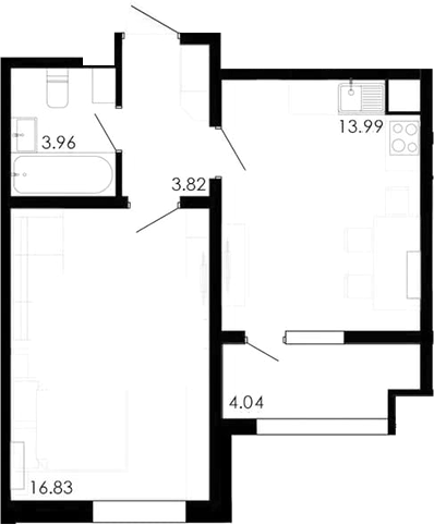 Планировка — Крокус, 1-комн., 39 м²
