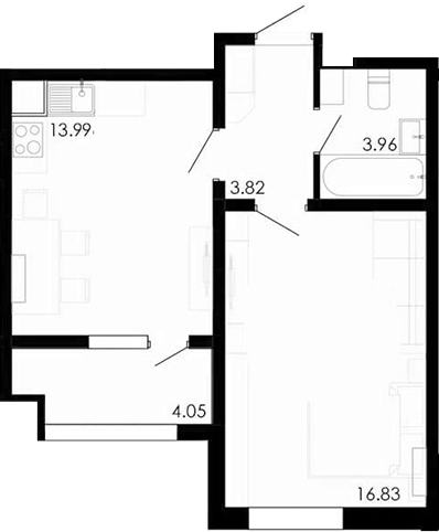 Планировка — Крокус, 1-комн., 39 м²