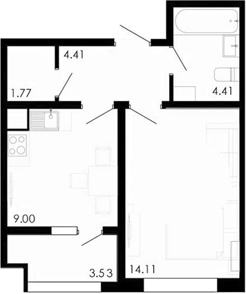 Планировка — Крокус, 1-комн., 34 м²