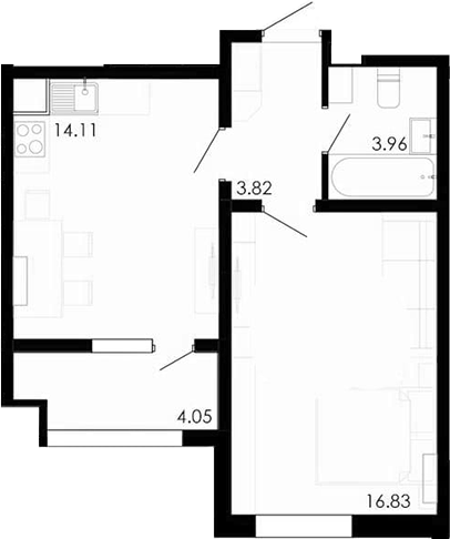 Планировка — Крокус, 1-комн., 39 м²