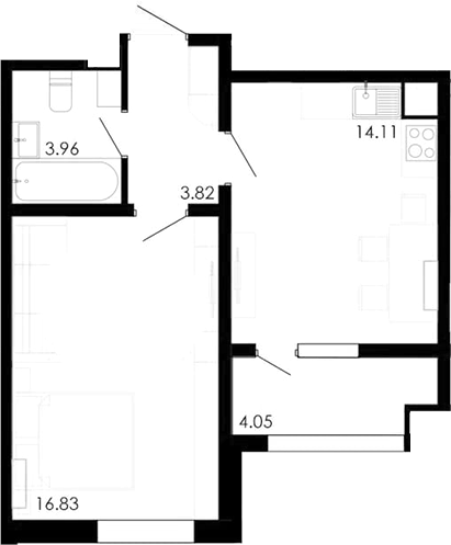 Планировка — Крокус, 1-комн., 39 м²