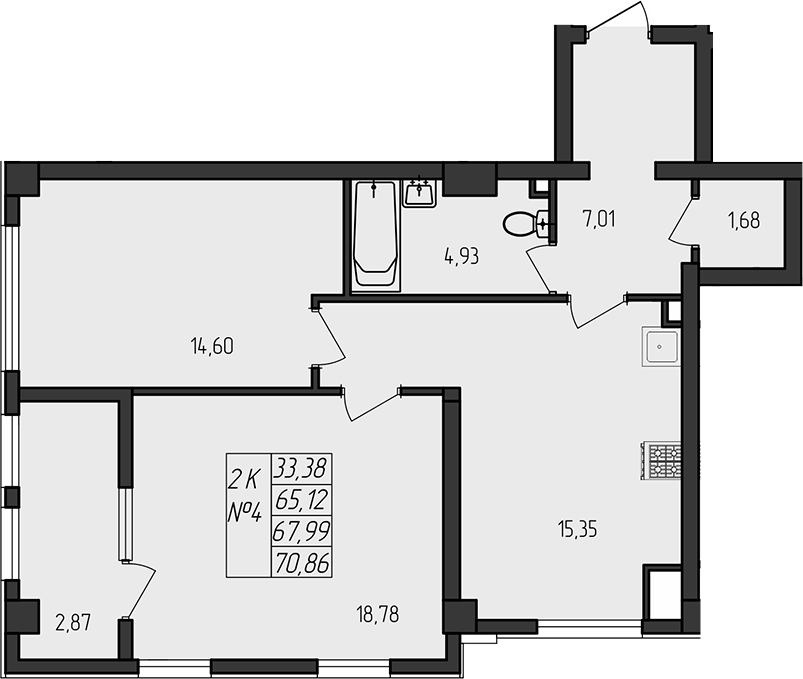 Планировка — Лермонтовский, 2-комн., 65 м²