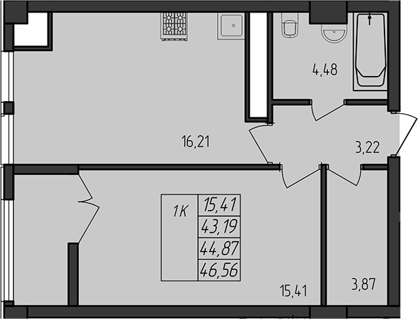 Планировка — Лермонтовский, 1-комн., 43 м²