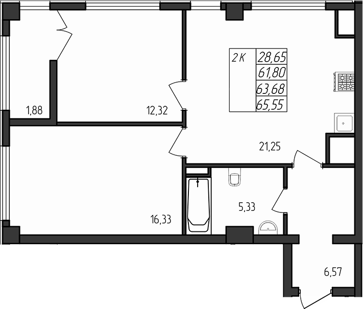 Планировка — Лермонтовский, 2-комн., 62 м²