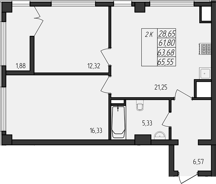 Планировка — Лермонтовский, 2-комн., 62 м²