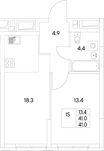 Планировка — Стадиум, 1-комн., 41 м²