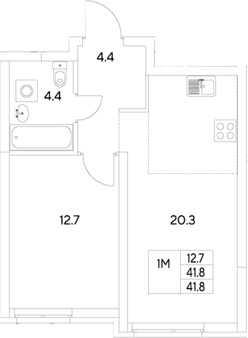 Планировка — Стадиум, 1-комн., 42 м²