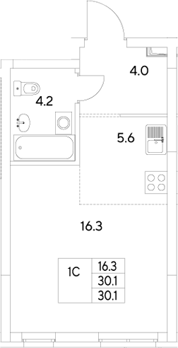 Планировка — Стадиум, Студия, 30 м²