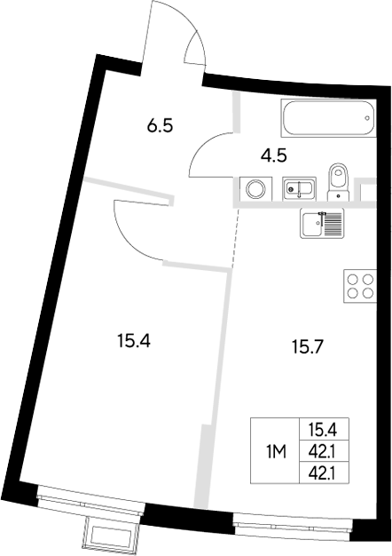 Планировка — Стадиум, 1-комн., 42 м²
