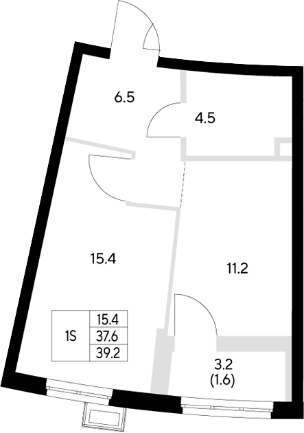 Планировка — Стадиум, 1-комн., 38 м²