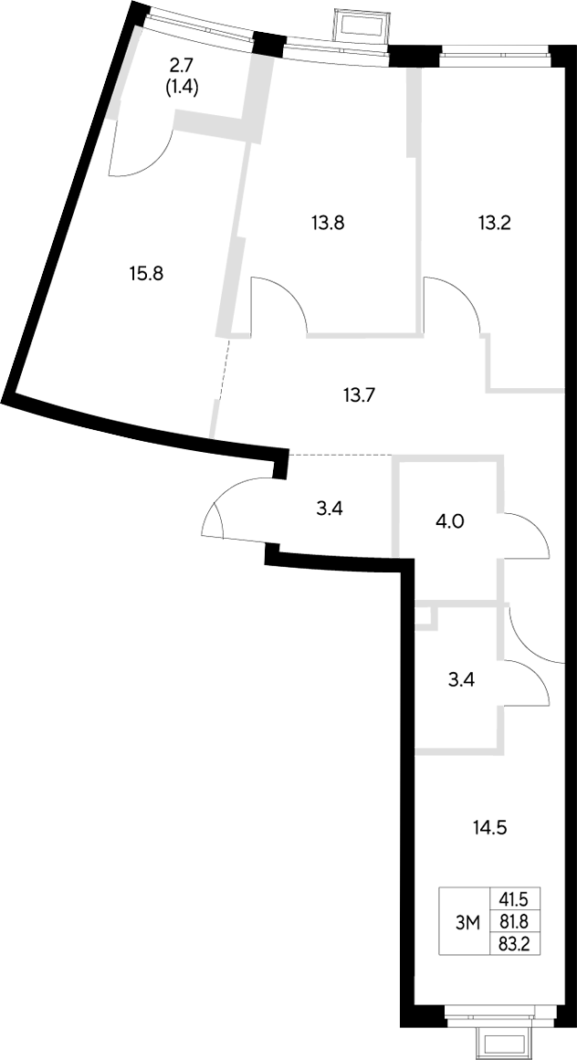 Планировка — Стадиум, 3-комн., 82 м²