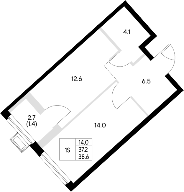 Планировка — Стадиум, 1-комн., 37 м²