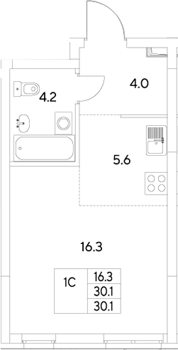 Планировка — Стадиум, Студия, 30 м²