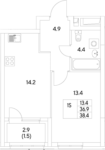 Планировка — Стадиум, 1-комн., 37 м²