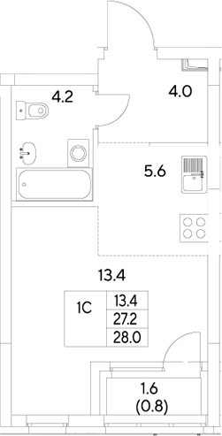 Планировка — Стадиум, Студия, 27 м²