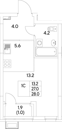 Планировка — Стадиум, Студия, 27 м²