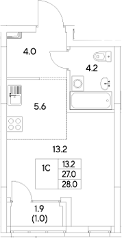 Планировка — Стадиум, Студия, 27 м²