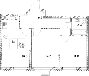 Планировка — Стадиум, 2-комн., 54 м²