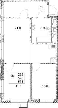 Планировка — Стадиум, 2-комн., 58 м²