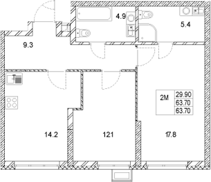 Планировка — Стадиум, 2-комн., 64 м²