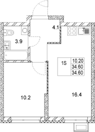Планировка — Стадиум, 1-комн., 35 м²