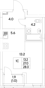 Планировка — Стадиум, Студия, 27 м²
