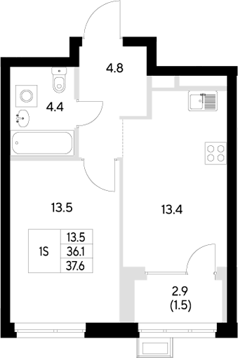 Планировка — Стадиум, 1-комн., 36 м²