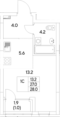 Планировка — Стадиум, Студия, 27 м²