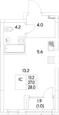 Планировка — Стадиум, Студия, 27 м²