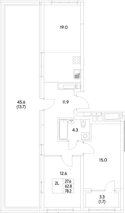 Планировка — Стадиум, 2-комн., 63 м²