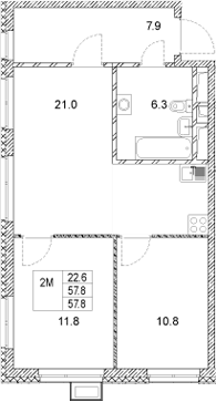 Планировка — Стадиум, 2-комн., 58 м²