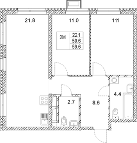 Планировка — Стадиум, 2-комн., 60 м²