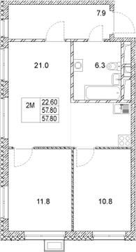Планировка — Стадиум, 2-комн., 58 м²
