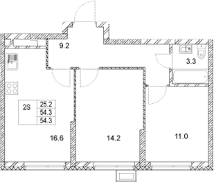 Планировка — Стадиум, 2-комн., 54 м²