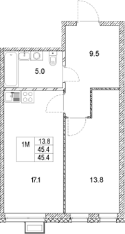Планировка — Стадиум, 1-комн., 45 м²