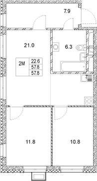 Планировка — Стадиум, 2-комн., 58 м²