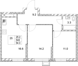 Планировка — Стадиум, 2-комн., 54 м²