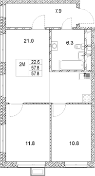 Планировка — Стадиум, 2-комн., 58 м²