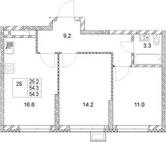 Планировка — Стадиум, 2-комн., 54 м²