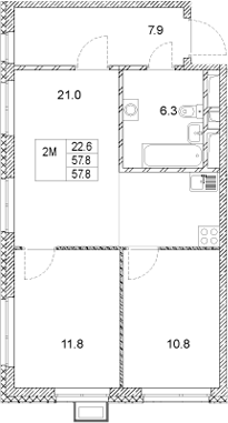 Планировка — Стадиум, 2-комн., 58 м²
