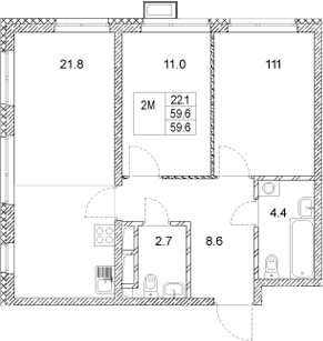 Планировка — Стадиум, 2-комн., 60 м²