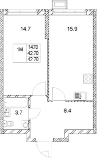 Планировка — Стадиум, 1-комн., 43 м²
