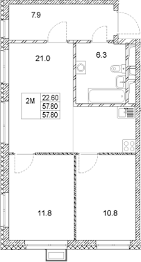 Планировка — Стадиум, 2-комн., 58 м²