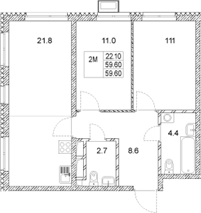 Планировка — Стадиум, 2-комн., 60 м²