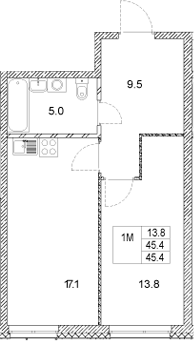 Планировка — Стадиум, 1-комн., 45 м²